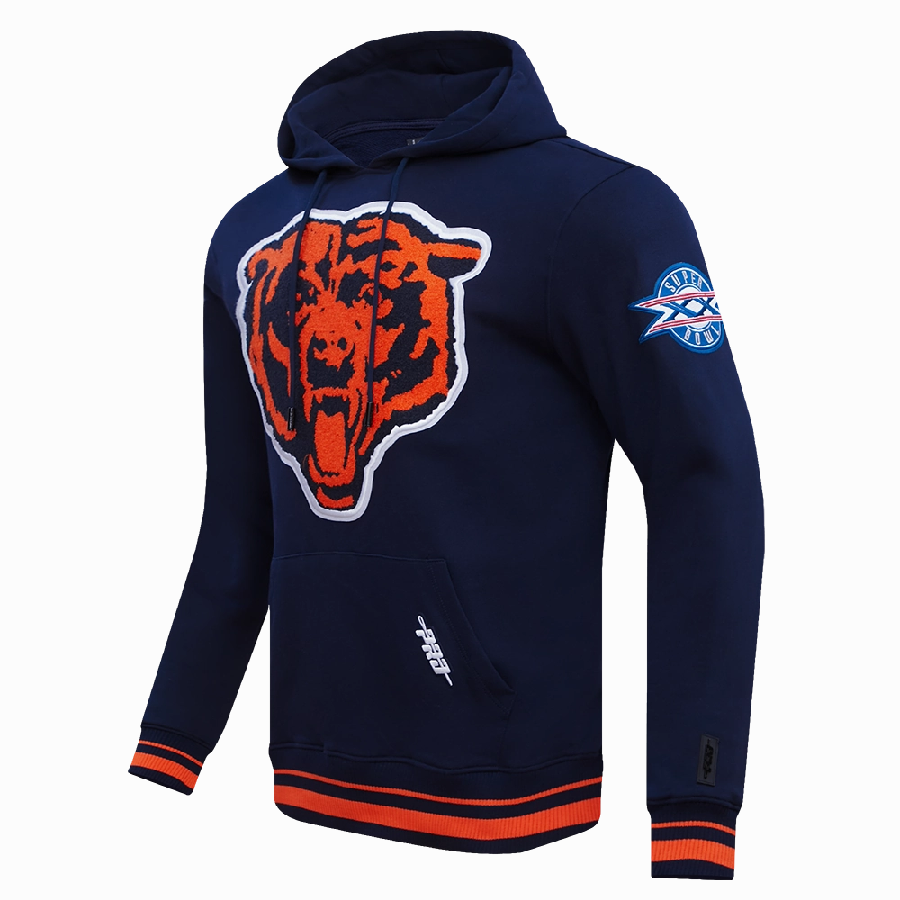 NFL CHICAGO BEARS MASHUP MEN'S RIB PULLOVER HOODIE (MIDNIGHT NAVY/ORANGE/MIDNIGHT NAVY)