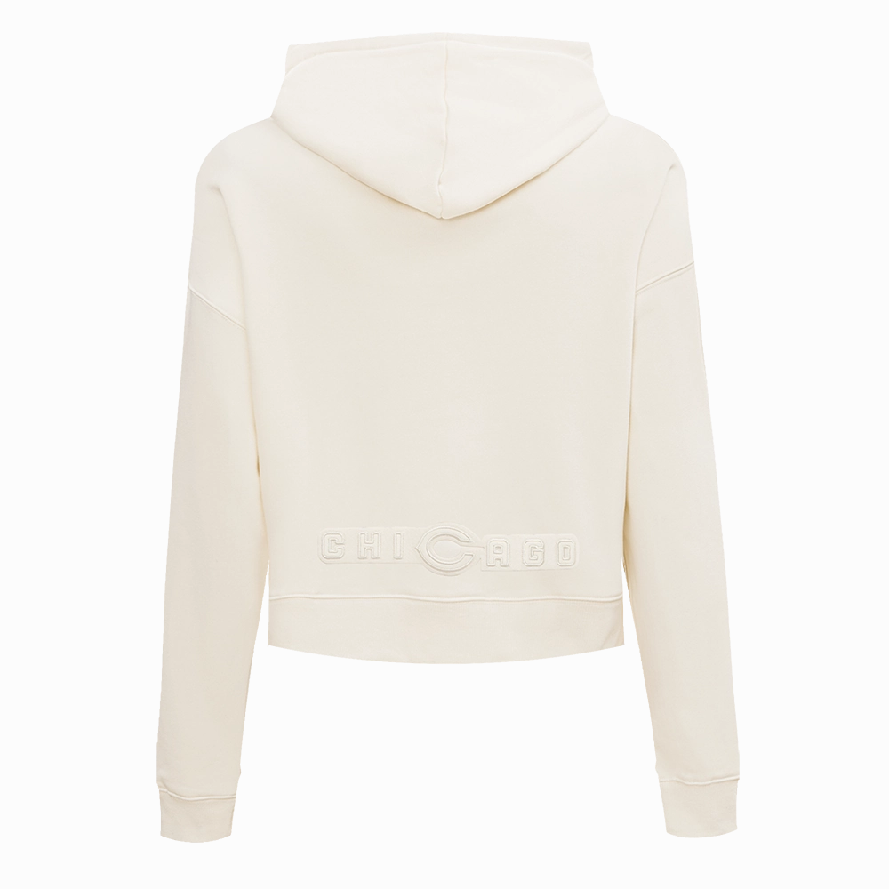 NFL CHICAGO BEARS NEUTRAL WOMEN'S CROPPED PULLOVER HOODIE (EGGSHELL)