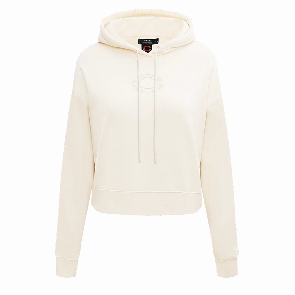 NFL CHICAGO BEARS NEUTRAL WOMEN'S CROPPED PULLOVER HOODIE (EGGSHELL)