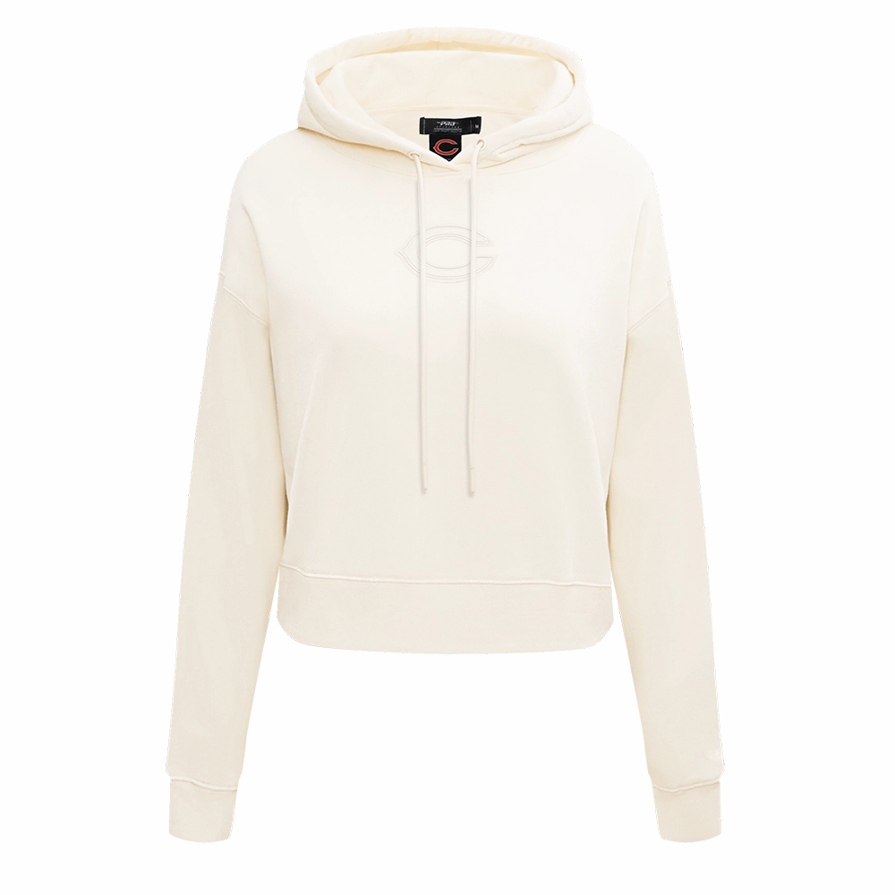 NFL CHICAGO BEARS NEUTRAL WOMEN'S CROPPED PULLOVER HOODIE (EGGSHELL)
