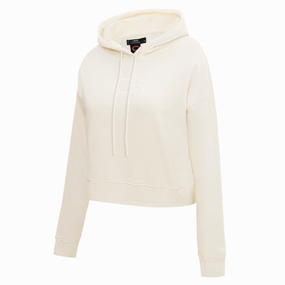NFL CHICAGO BEARS NEUTRAL WOMEN'S CROPPED PULLOVER HOODIE (EGGSHELL)