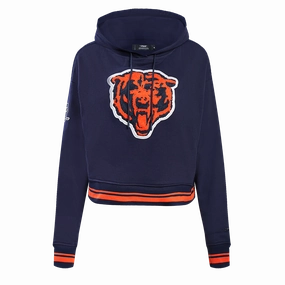NFL CHICAGO BEARS RETRO CLASSIC WOMEN'S CROPPED PULLOVER HOODIE (MIDNIGHT NAVY/ORANGE/MIDNIGHT NAVY)