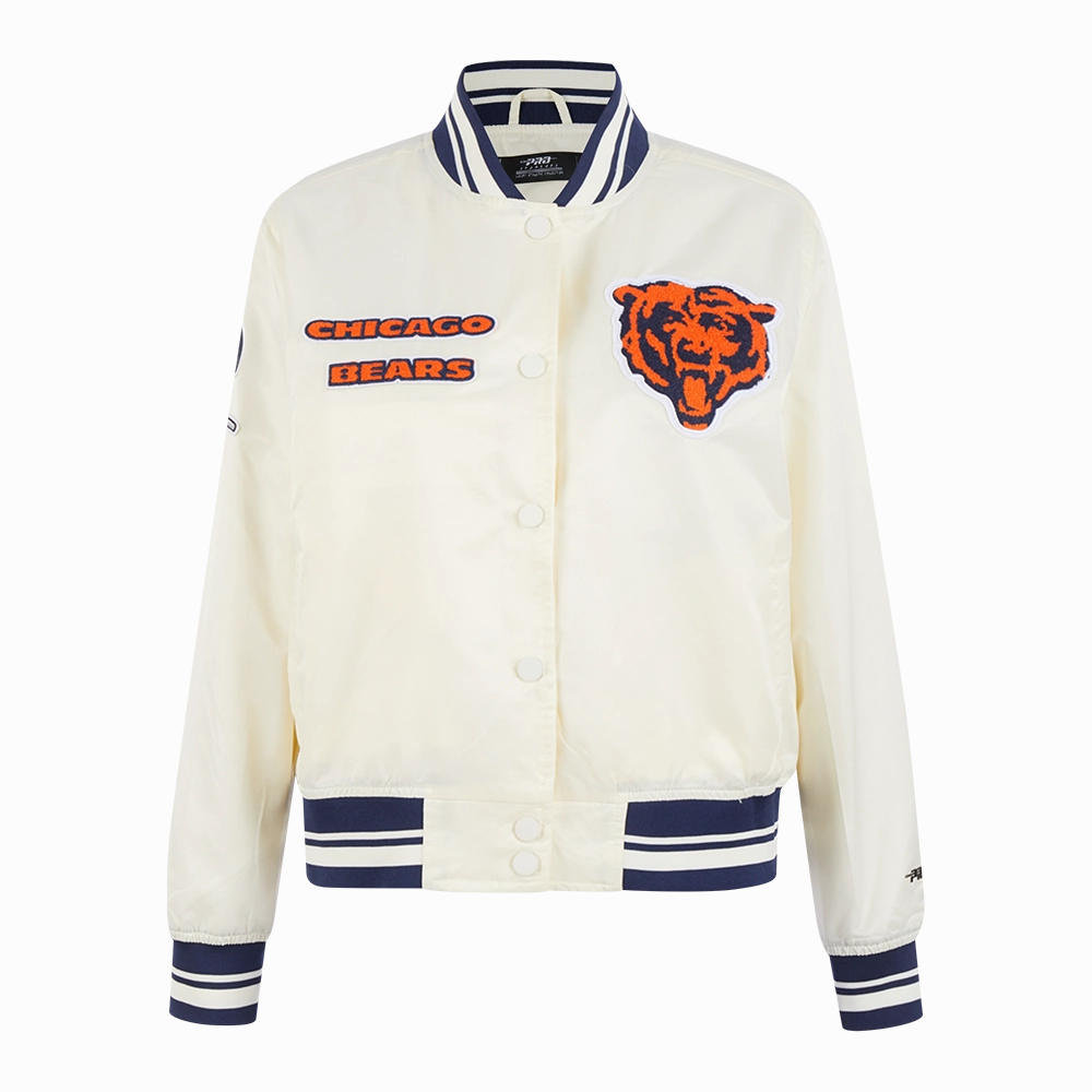 NFL CHICAGO BEARS RETRO CLASSIC WOMEN'S RIB SATIN JACKET (EGGSHELL/ MIDNIGHT NAVY)