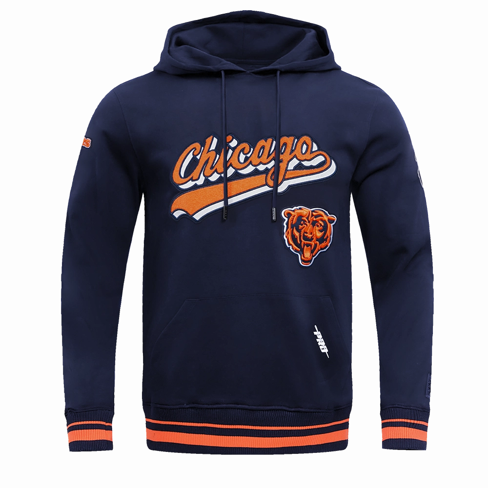 NFL CHICAGO BEARS SCRIPT TAIL MEN'S RIB FLC PO HOODIE (MIDNIGHT NAVY/ORANGE/MIDNIGHT NAVY)