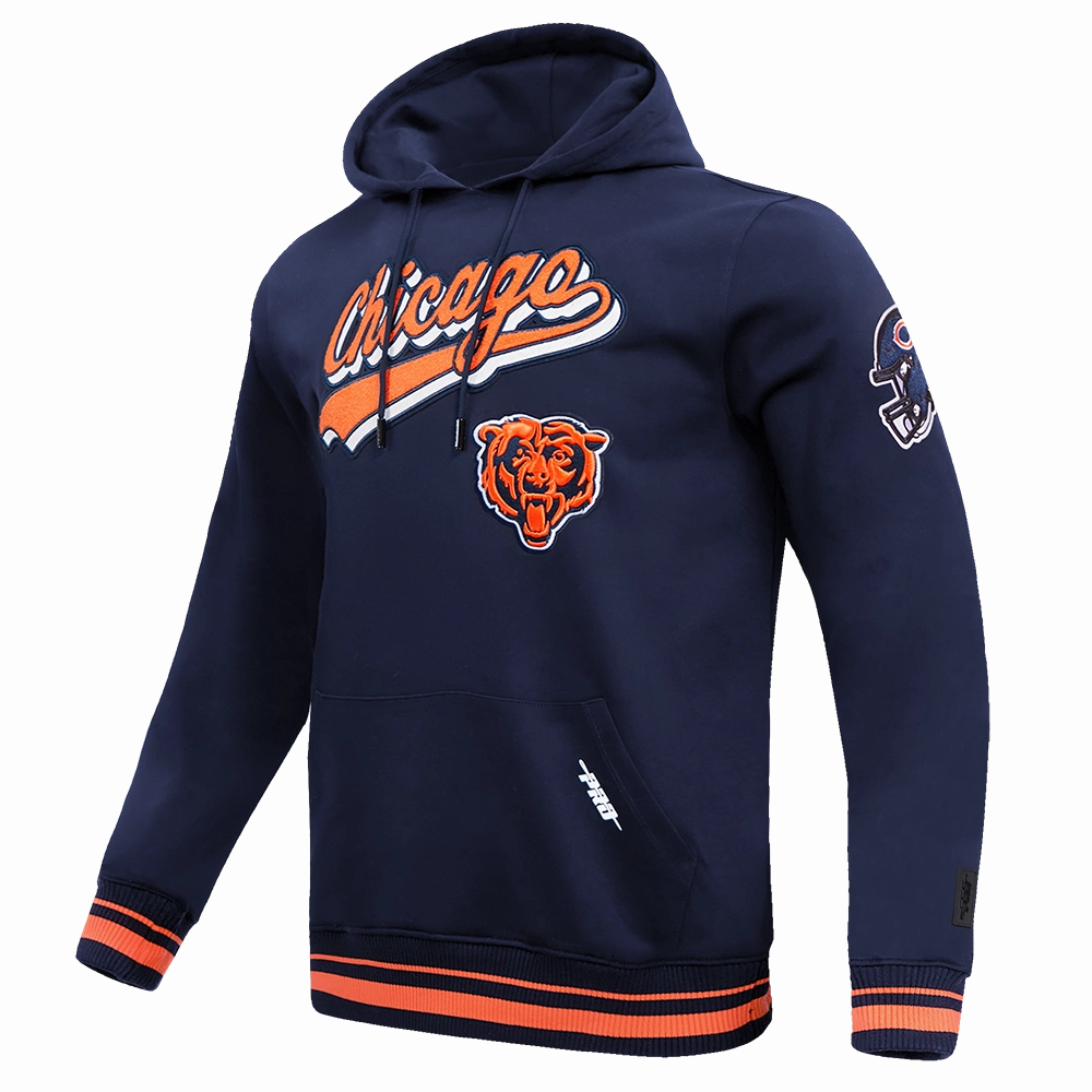 NFL CHICAGO BEARS SCRIPT TAIL MEN'S RIB FLC PO HOODIE (MIDNIGHT NAVY/ORANGE/MIDNIGHT NAVY)