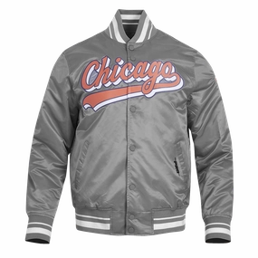 NFL CHICAGO BEARS SCRIPT TAIL MEN'S SATIN JACKET (GRAY)