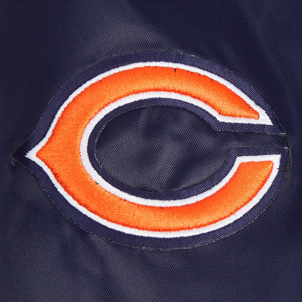NFL CHICAGO BEARS SCRIPT TAIL WOMEN'S SATIN JACKET (MIDNIGHT NAVY/ORANGE/MIDNIGHT NAVY)
