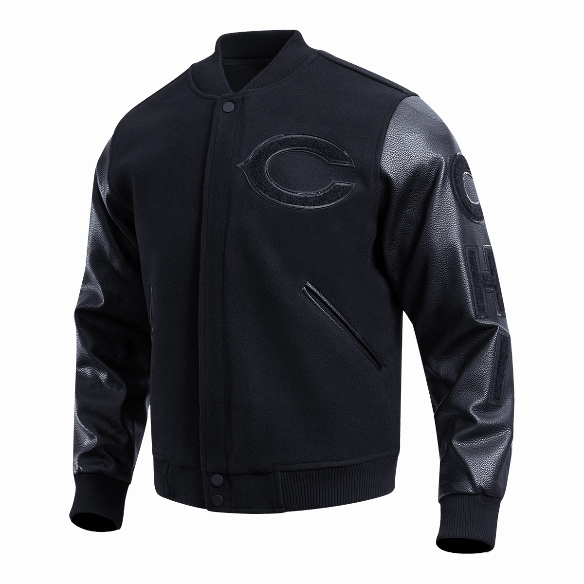 NFL CHICAGO BEARS TRIPLE BLACK LOGO MEN'S VARSITY JACKET (TRIPLE BLACK)