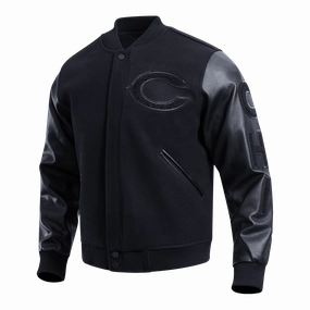 NFL CHICAGO BEARS TRIPLE BLACK LOGO MEN'S VARSITY JACKET (TRIPLE BLACK)