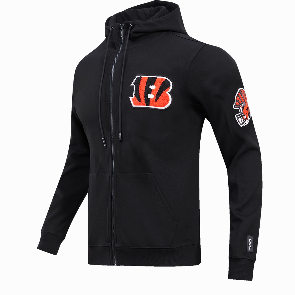 NFL CINCINNATI BENGALS CLASSIC CHENILLE  FULL ZIP HOODIE  (BLACK)