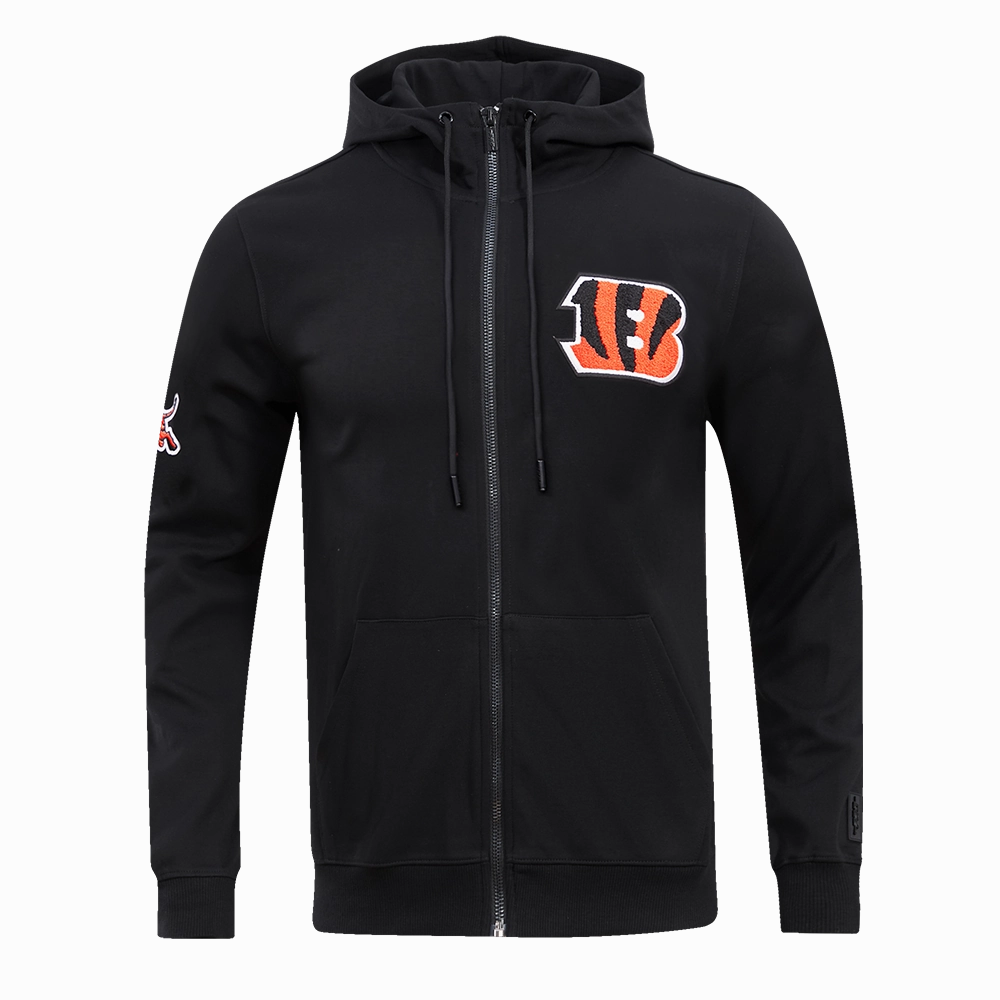 NFL CINCINNATI BENGALS CLASSIC CHENILLE  FULL ZIP HOODIE  (BLACK)