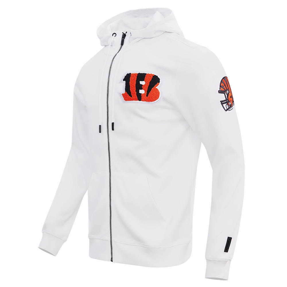 NFL CINCINNATI BENGALS CLASSIC CHENILLE FULL ZIP HOODIE  (WHITE)