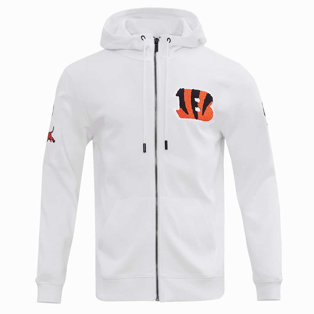 NFL CINCINNATI BENGALS CLASSIC CHENILLE FULL ZIP HOODIE  (WHITE)