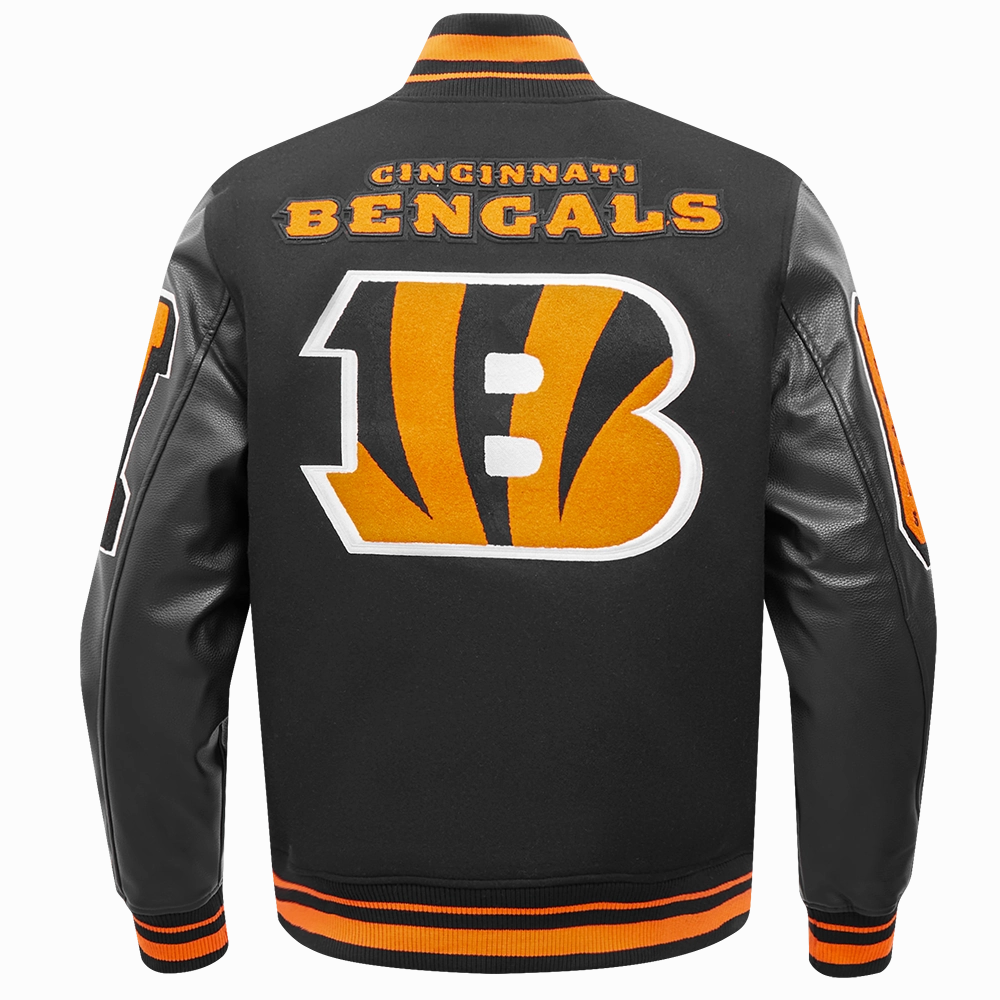 NFL CINCINNATI BENGALS MASHUP MEN'S RIB WOOL VARSITY JACKET (BLACK/ORANGE)