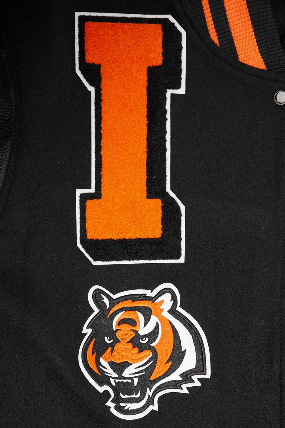 NFL CINCINNATI BENGALS MASHUP MEN'S RIB WOOL VARSITY JACKET (BLACK/ORANGE)
