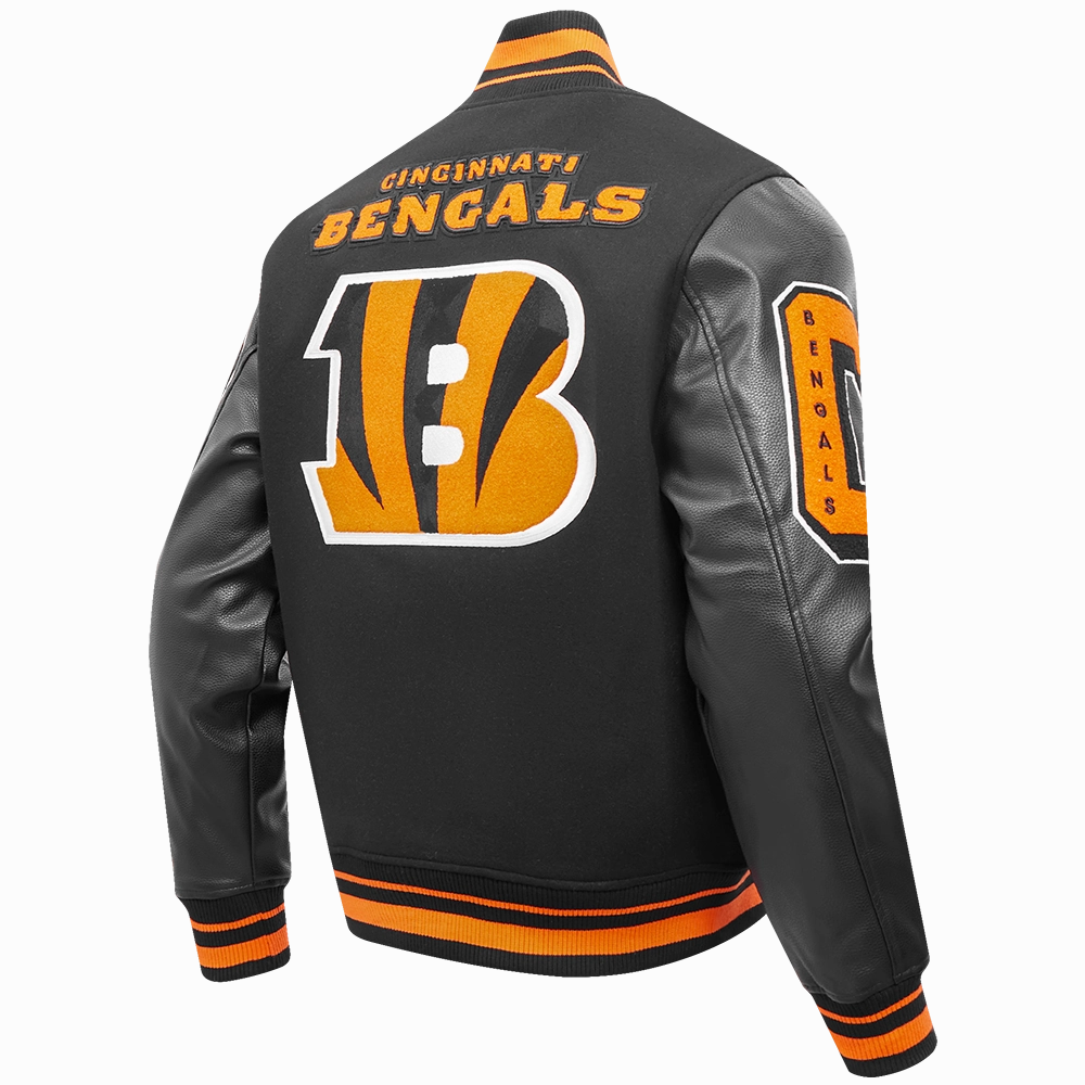 NFL CINCINNATI BENGALS MASHUP MEN'S RIB WOOL VARSITY JACKET (BLACK/ORANGE)