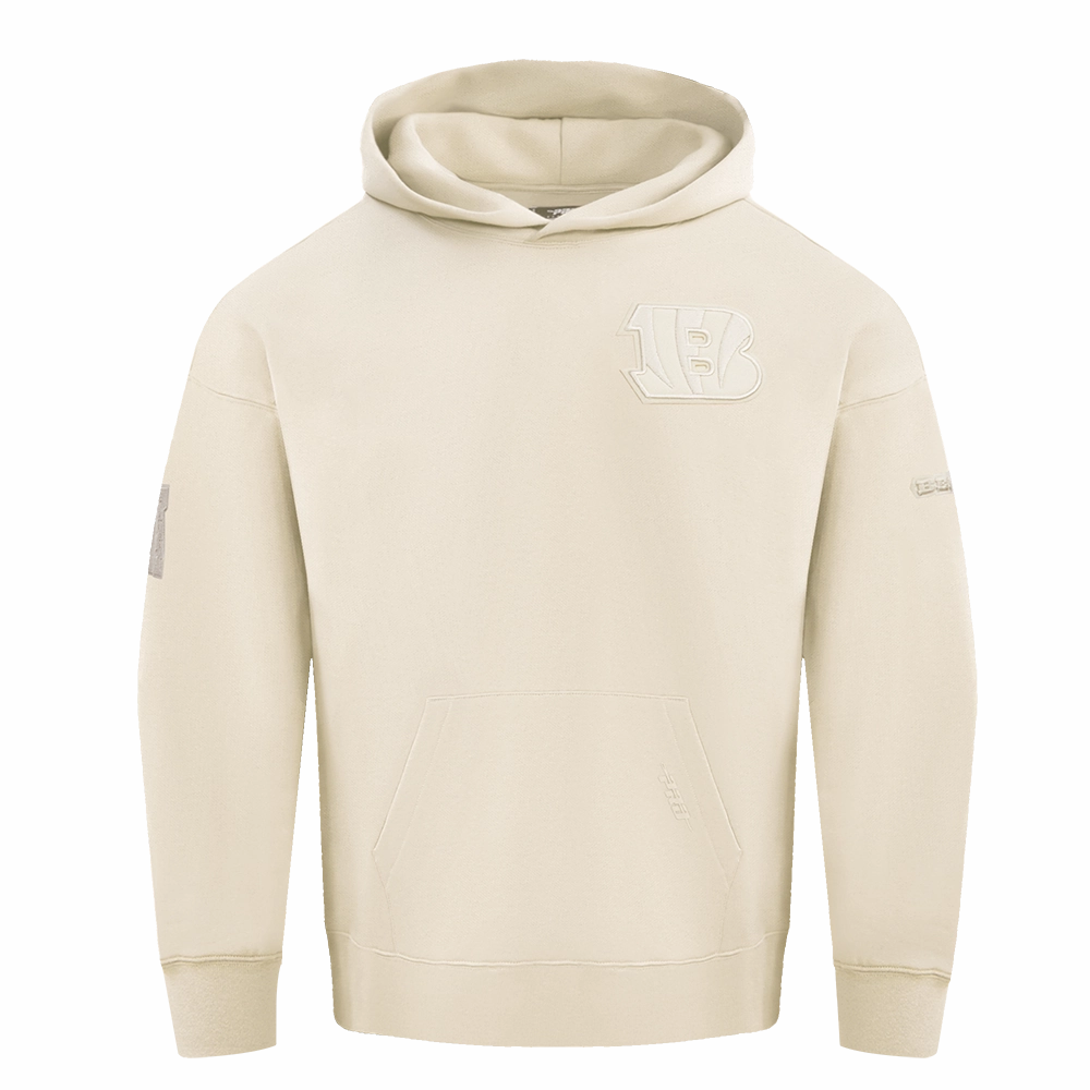 NFL CINCINNATI BENGALS NEUTRAL DROP SHOULDER FLEECE PULLOVER HOODIE (EGGSHELL)