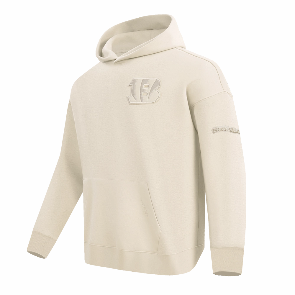 NFL CINCINNATI BENGALS NEUTRAL DROP SHOULDER FLEECE PULLOVER HOODIE (EGGSHELL)
