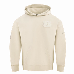 NFL CINCINNATI BENGALS NEUTRAL DROP SHOULDER FLEECE PULLOVER HOODIE (EGGSHELL)