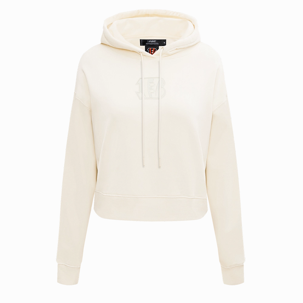 NFL CINCINNATI BENGALS NEUTRAL WOMEN'S CROPPED PULLOVER HOODIE (EGGSHELL)