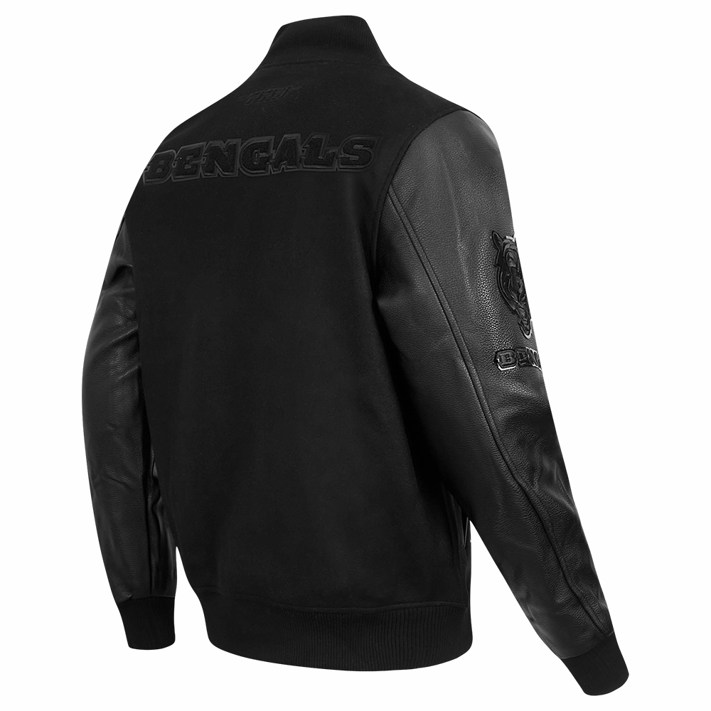 NFL CINCINNATI BENGALS TRIPLE BLACK MEN'S WOOL VARSITY JACKET (TRIPLE BLACK MEN'S)