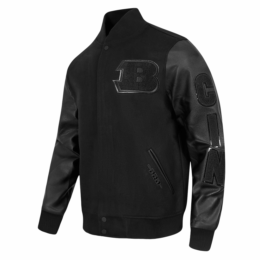 NFL CINCINNATI BENGALS TRIPLE BLACK MEN'S WOOL VARSITY JACKET (TRIPLE BLACK MEN'S)