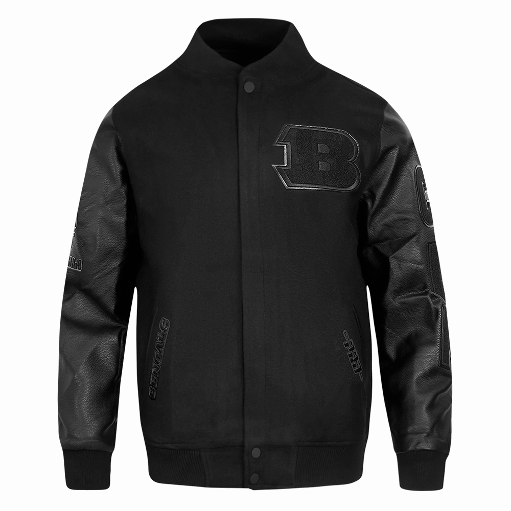 NFL CINCINNATI BENGALS TRIPLE BLACK MEN'S WOOL VARSITY JACKET (TRIPLE BLACK MEN'S)