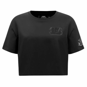 NFL CINCINNATI BENGALS TRIPLE BLACK WOMEN'S SINGLE JERSEY BOXY TEE (TRIPLE BLACK)
