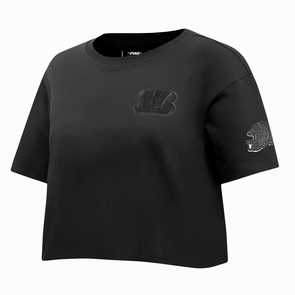 NFL CINCINNATI BENGALS TRIPLE BLACK WOMEN'S SINGLE JERSEY BOXY TEE (TRIPLE BLACK)