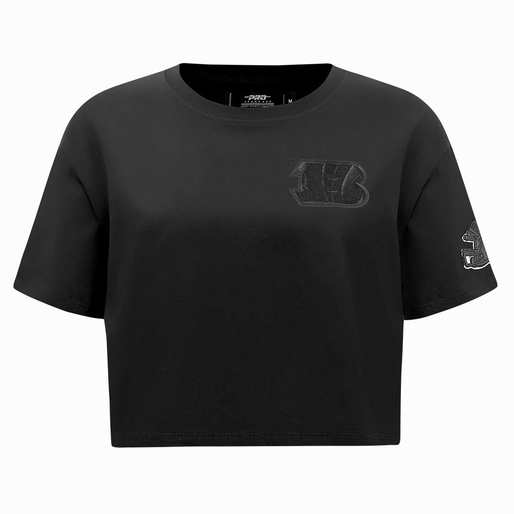 NFL CINCINNATI BENGALS TRIPLE BLACK WOMEN'S SINGLE JERSEY BOXY TEE (TRIPLE BLACK)