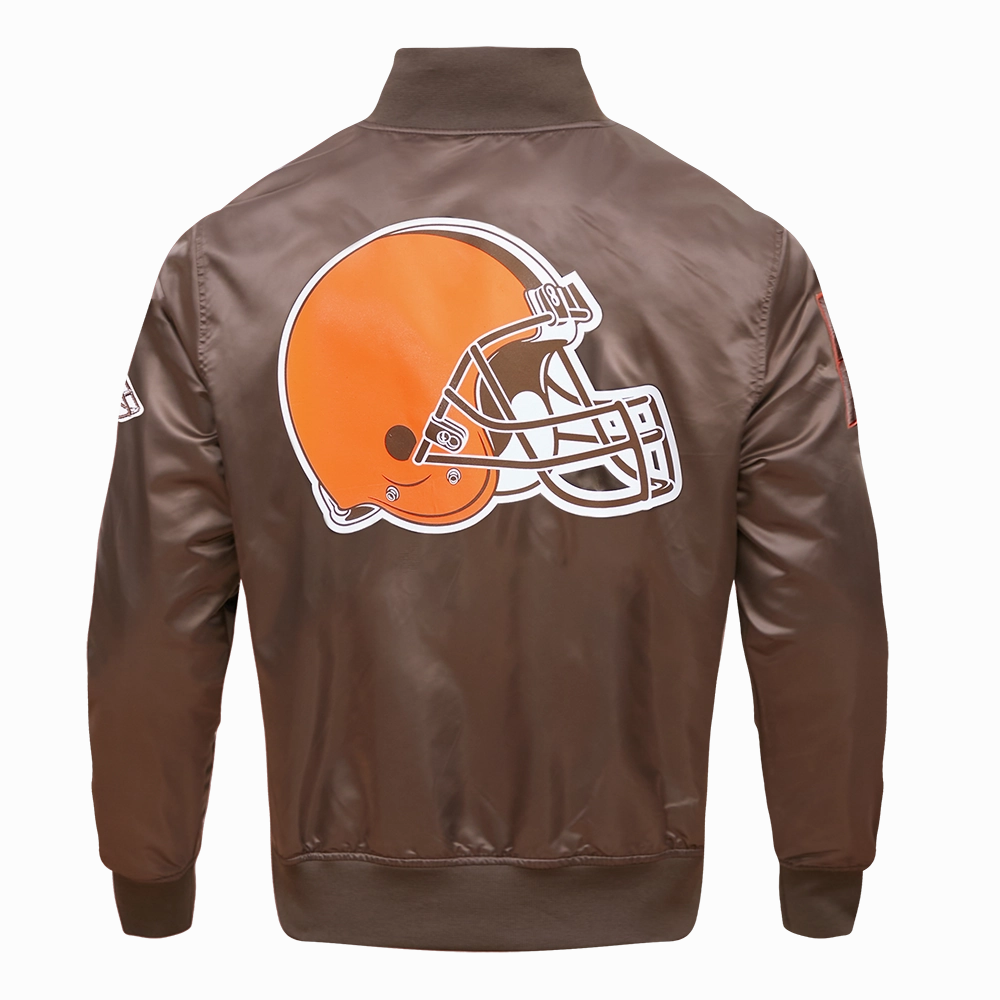 NFL CLEVELAND BROWNS BIG LOGO MEN'S SATIN JACKET (BROWN)