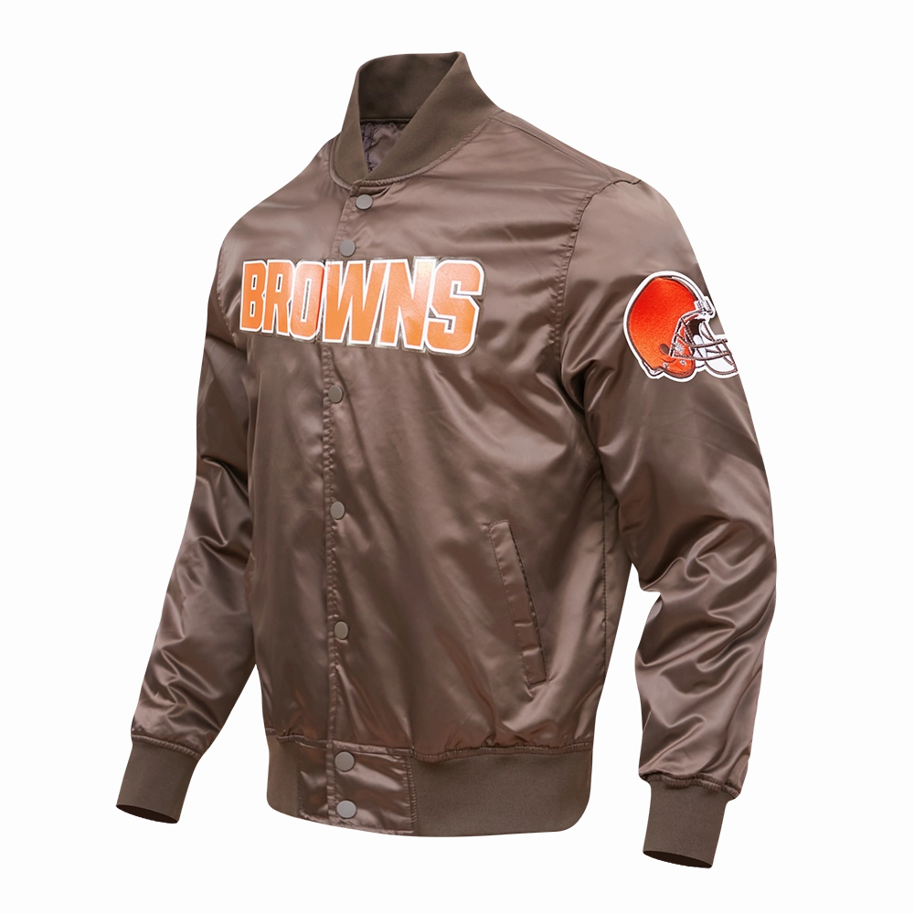 NFL CLEVELAND BROWNS BIG LOGO MEN'S SATIN JACKET (BROWN)