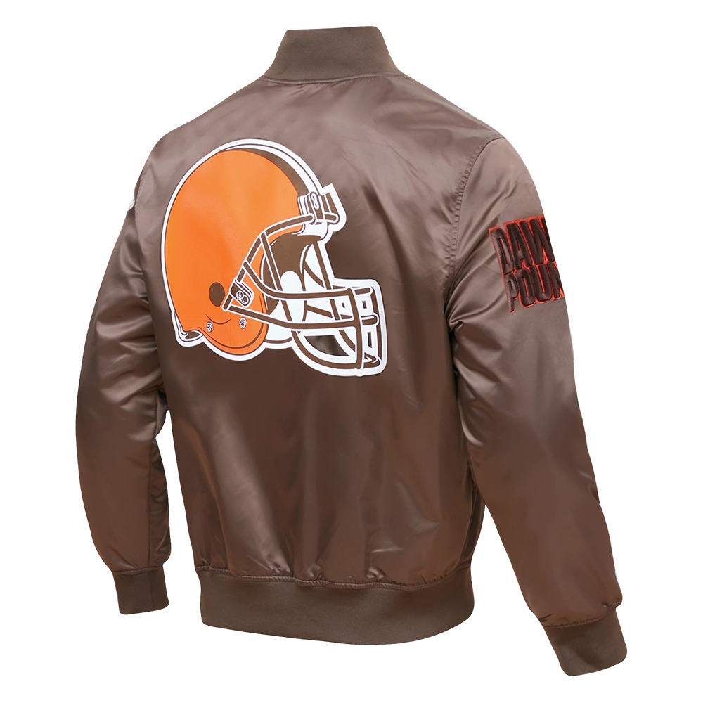 NFL CLEVELAND BROWNS BIG LOGO MEN'S SATIN JACKET (BROWN)