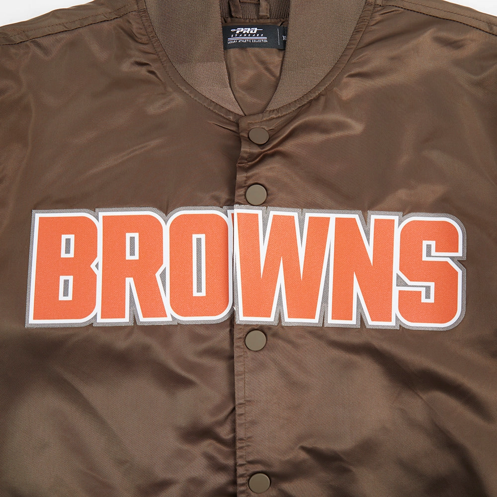 NFL CLEVELAND BROWNS BIG LOGO MEN'S SATIN JACKET (BROWN)