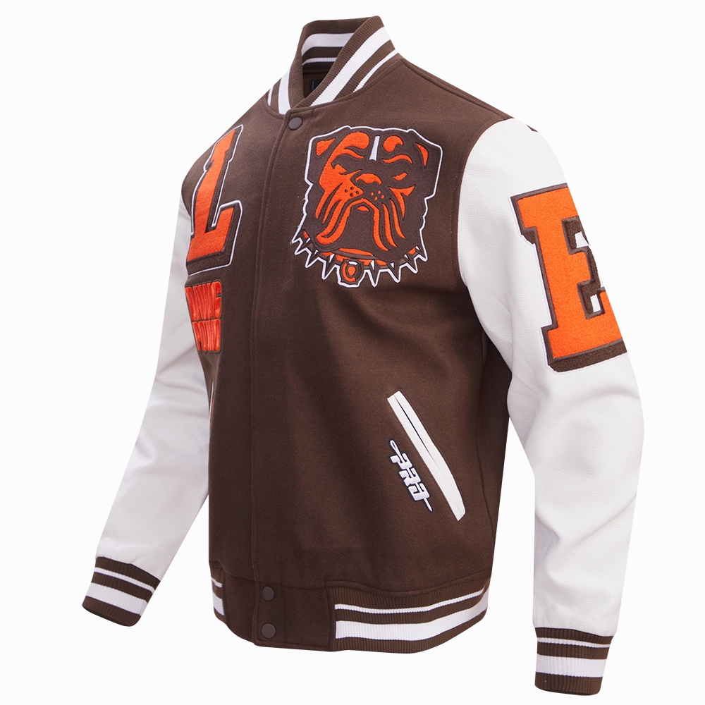 NFL CLEVELAND BROWNS MASHUP MEN'S RIB WOOL VARSITY JACKET (BROWN/WHITE)