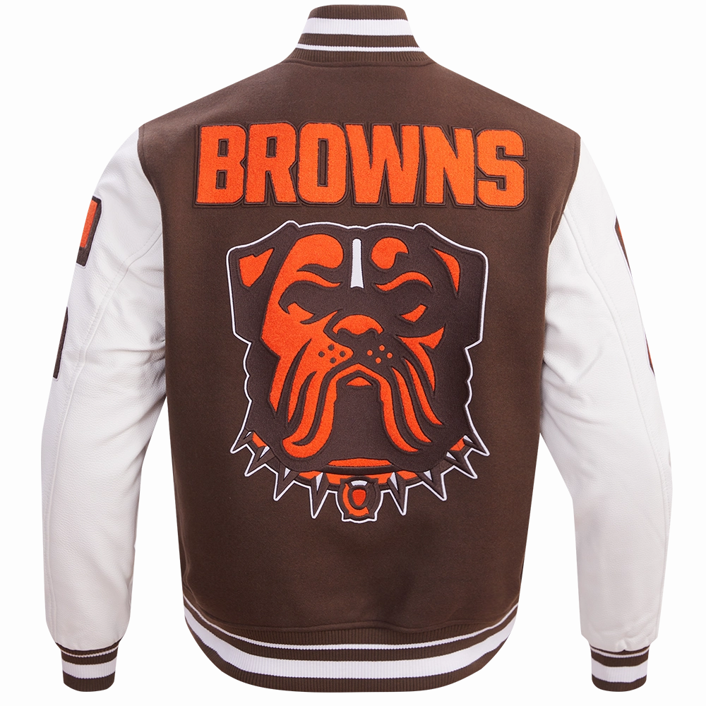NFL CLEVELAND BROWNS MASHUP MEN'S RIB WOOL VARSITY JACKET (BROWN/WHITE)