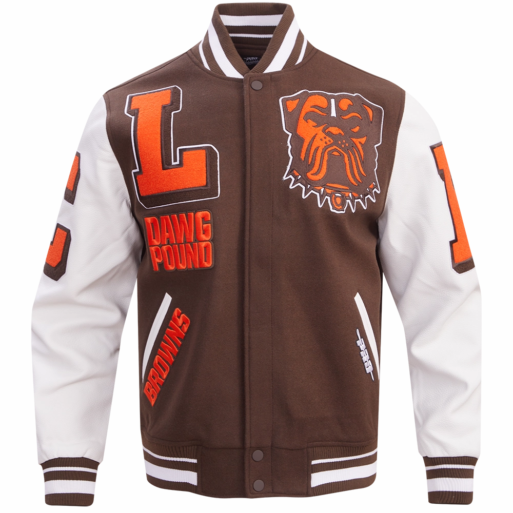 NFL CLEVELAND BROWNS MASHUP MEN'S RIB WOOL VARSITY JACKET (BROWN/WHITE)