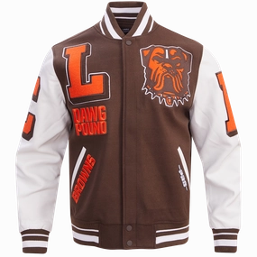 NFL CLEVELAND BROWNS MASHUP MEN'S RIB WOOL VARSITY JACKET (BROWN/WHITE)