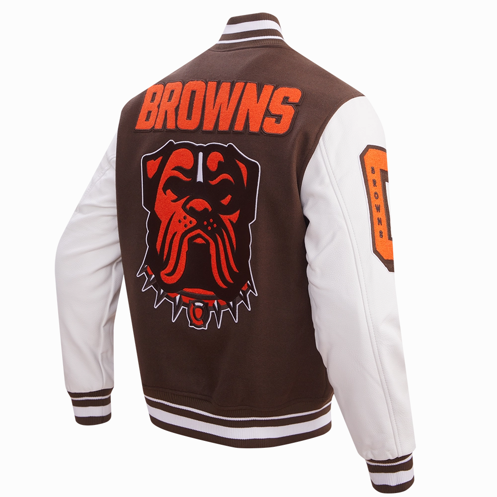 NFL CLEVELAND BROWNS MASHUP MEN'S RIB WOOL VARSITY JACKET (BROWN/WHITE)