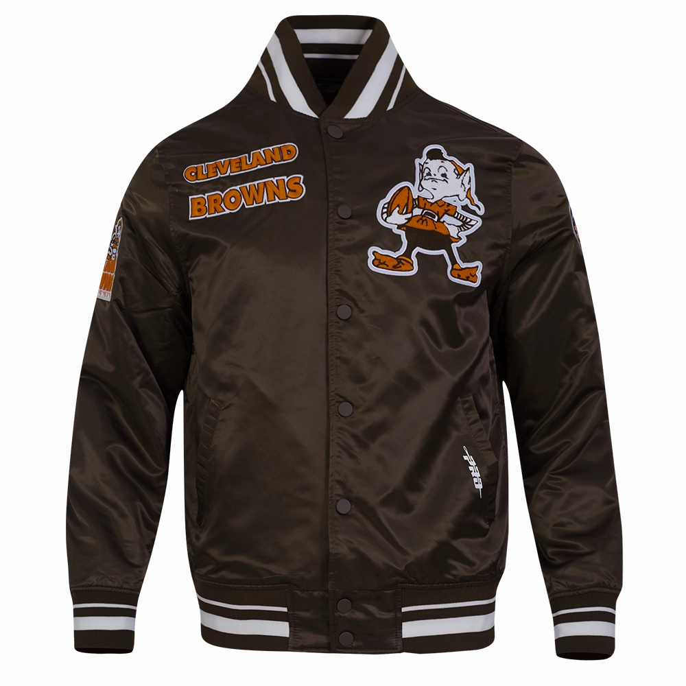 NFL CLEVELAND BROWNS RETRO CLASSIC MEN'S RIB SATIN JACKET (BROWN)