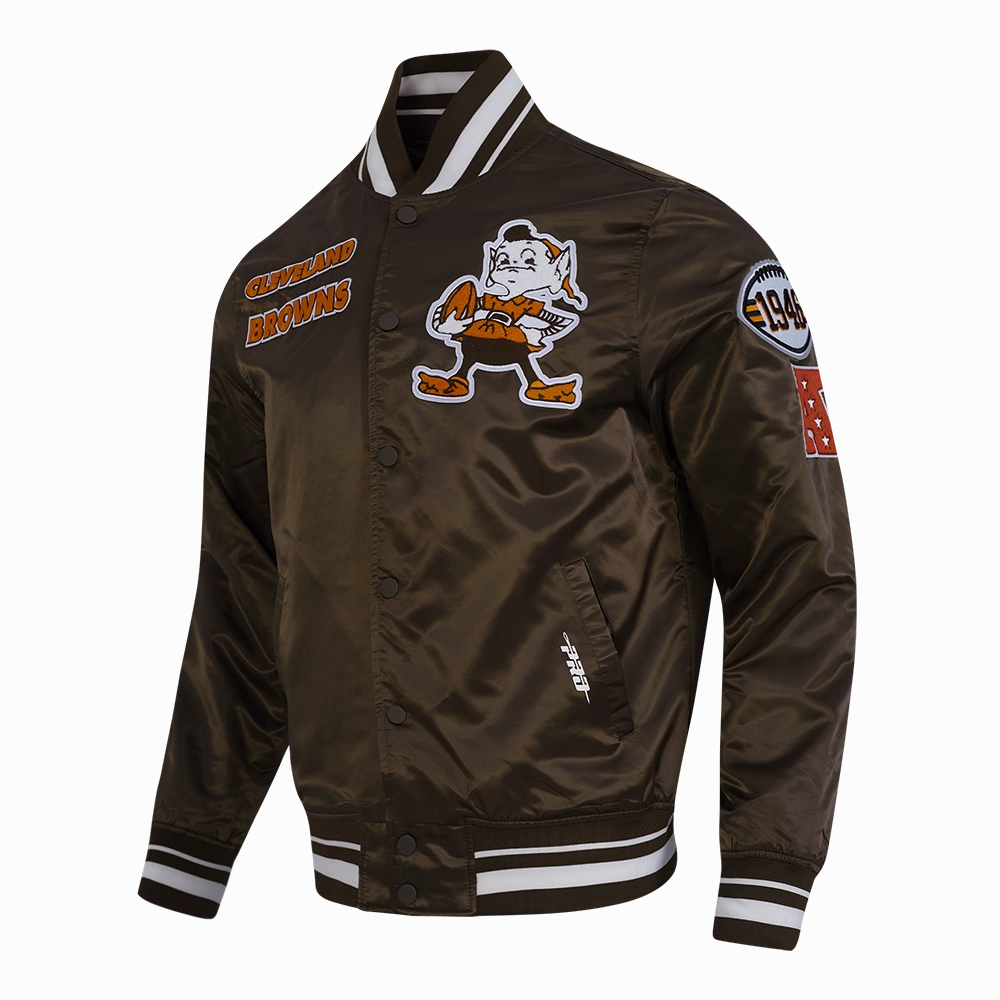 NFL CLEVELAND BROWNS RETRO CLASSIC MEN'S RIB SATIN JACKET (BROWN)