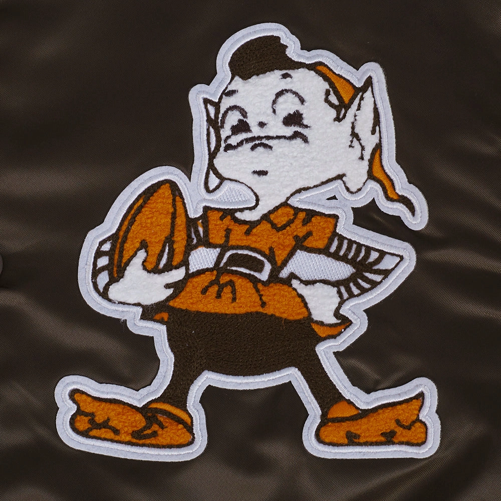 NFL CLEVELAND BROWNS RETRO CLASSIC MEN'S RIB SATIN JACKET (BROWN)