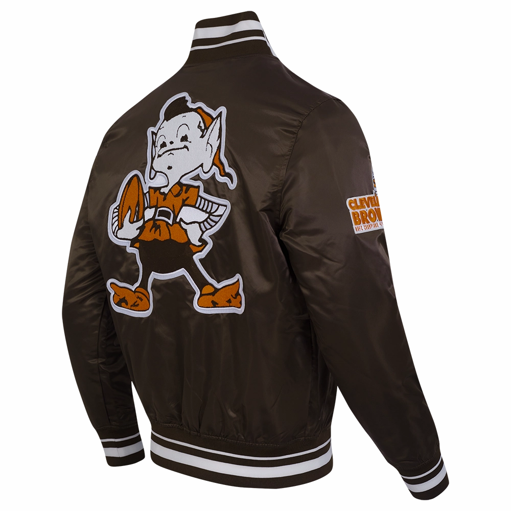 NFL CLEVELAND BROWNS RETRO CLASSIC MEN'S RIB SATIN JACKET (BROWN)