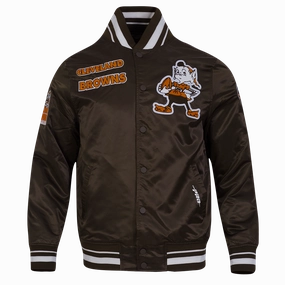 NFL CLEVELAND BROWNS RETRO CLASSIC MEN'S RIB SATIN JACKET (BROWN)