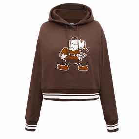 NFL CLEVELAND BROWNS RETRO CLASSIC WOMEN'S CROPPED PULLOVER HOODIE (BROWN)