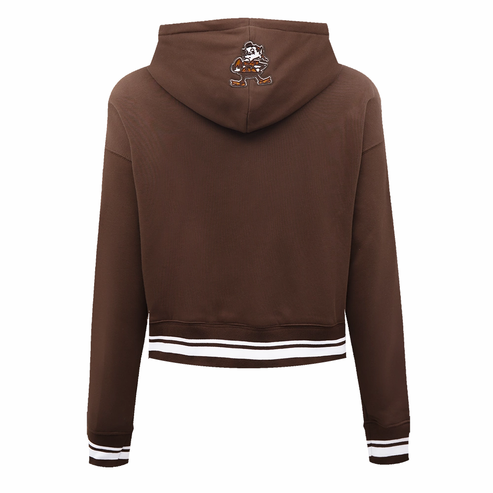 NFL CLEVELAND BROWNS RETRO CLASSIC WOMEN'S CROPPED PULLOVER HOODIE (BROWN)