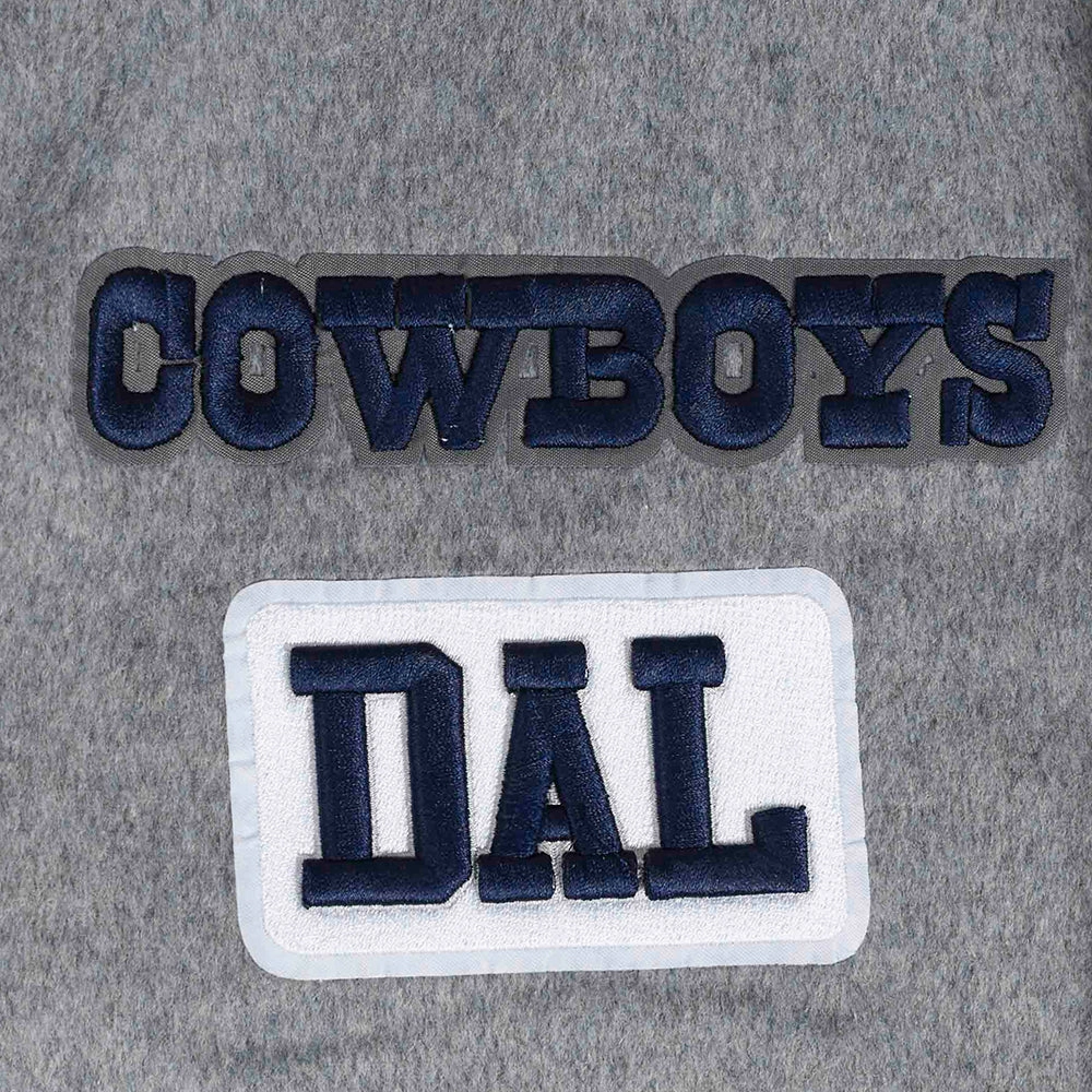 NFL DALLAS COWBOYS AREA CODE MEN'S RIB WOOL VARSITY JACKET (HEATHER GREY/WHITE/MIDNIGHT NAVY)