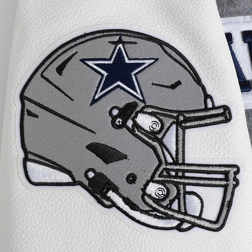 NFL DALLAS COWBOYS AREA CODE MEN'S RIB WOOL VARSITY JACKET (HEATHER GREY/WHITE/MIDNIGHT NAVY)