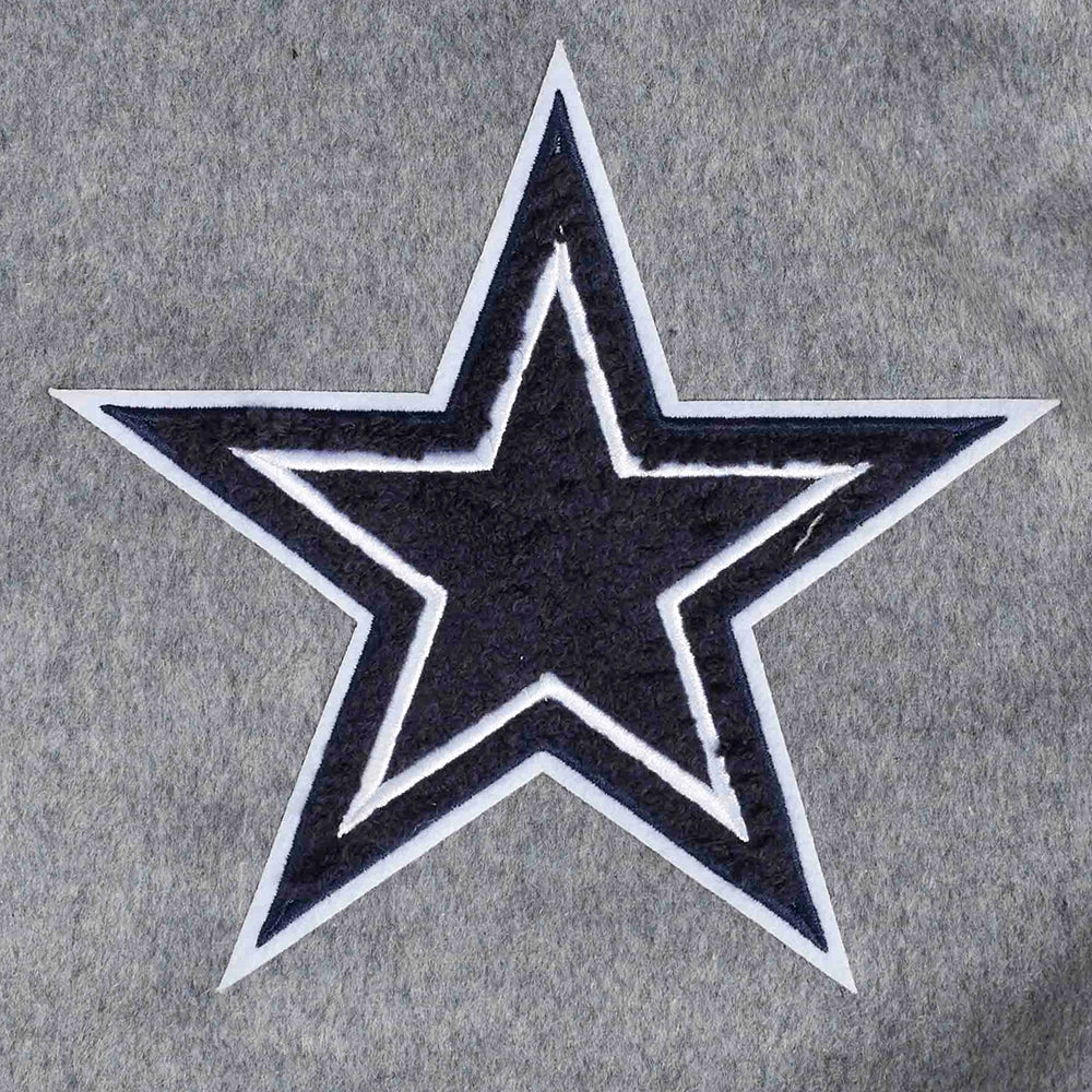 NFL DALLAS COWBOYS AREA CODE MEN'S RIB WOOL VARSITY JACKET (HEATHER GREY/WHITE/MIDNIGHT NAVY)