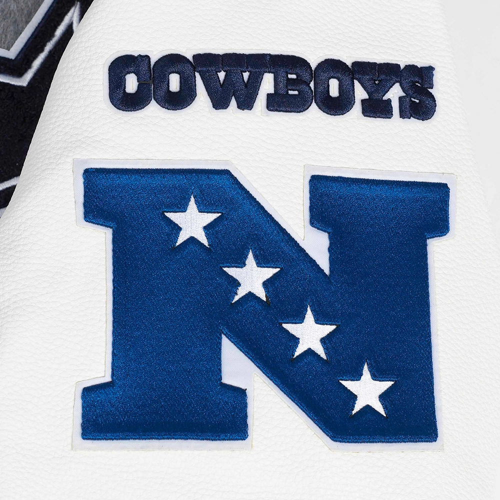NFL DALLAS COWBOYS AREA CODE MEN'S RIB WOOL VARSITY JACKET (HEATHER GREY/WHITE/MIDNIGHT NAVY)